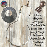 Clip Shade Adapter Enables you to use Harp Lamp Shades, Finial Included