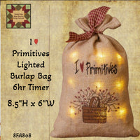 I Love Primitives Lighted Burlap Bag **50% SAVINGS