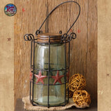 Mason Jar w/Holder and Burgundy Stars