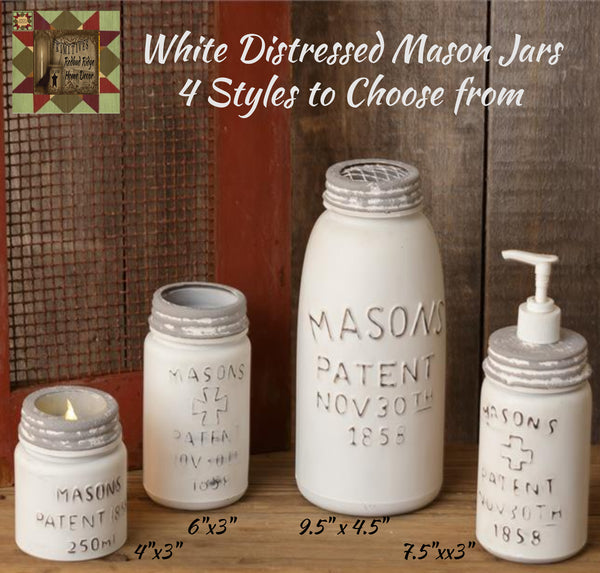 Mason Jars White Distressed 4 Styles to Choose from
