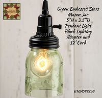Mason Jar Green Tint w/Embossed Stars Pendant Light Lamp **50% Savings