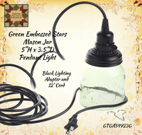 Mason Jar Green Tint w/Embossed Stars Pendant Light Lamp **50% Savings