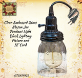 Mason Jar Clear w/Embossed Stars Pendant Light Lamp