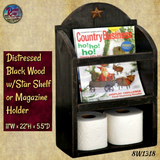 Magazine Holder - Distressed Wood Dark Tan Star