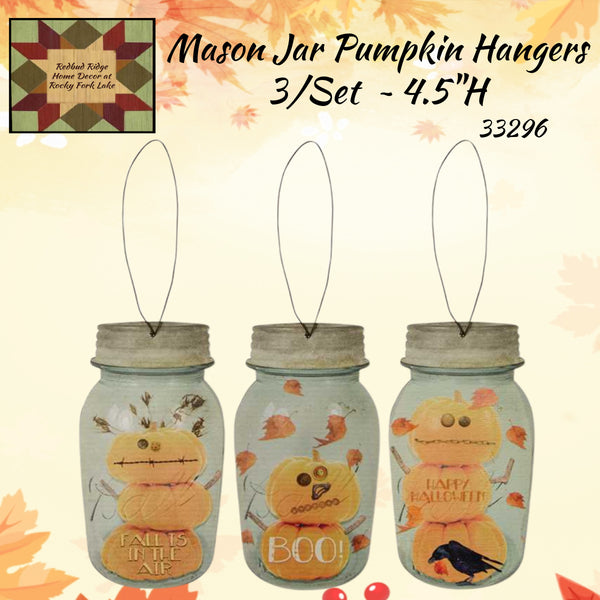 Fall Mason Jar Pumpkin Hangers 3/Set