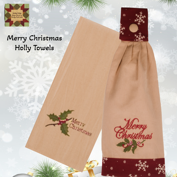 Merry Christmas Holly Towels 2 Assorted
