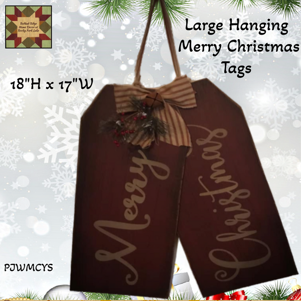 Large Hanging Merry Christmas Tag Wood Sign