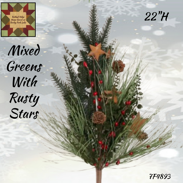 Mixed Greens with Rusty Stars Branch 22"H