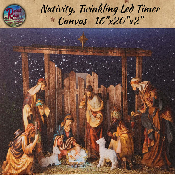 Nativity, Twinkling Led Timer Canvas Artwork