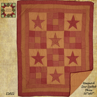 Ninepatch Burgundy/Khaki Star Quilted Throw 60x50