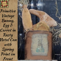 Bunny, Carrot and Grass in Rusty Can with Vintage Label