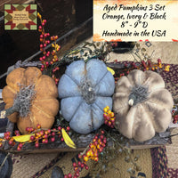 Fall Pumpkins Aged Black, Ivory & Orange 3/Set 8"~ 9"D
