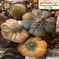 Fall Pumpkins Aged Black, Ivory & Orange 5"~6"D 3/Set