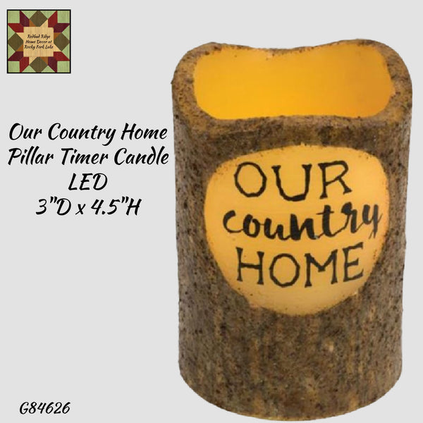 Our Country Home Grungy LED Pillar Timer Candle 4.5"H