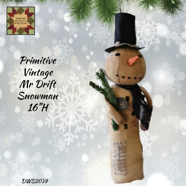 Christmas Snowman Primitive Mr Drift 16"H