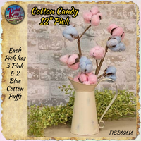 Cotton Candy Pick 12" Pink & Blue Cotton Puffs