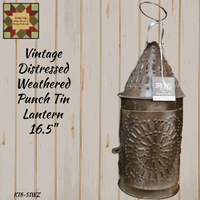Vintage Distressed Weathered Punch Tin Lantern 16.5"