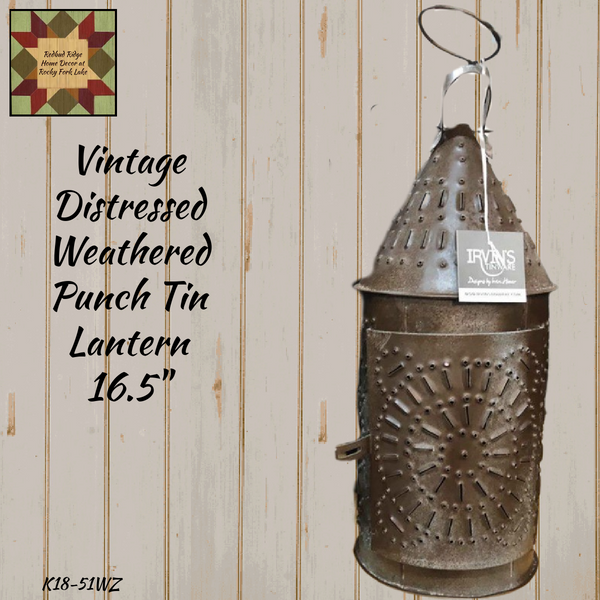 Lantern Weathered Punch Tin 16.5"