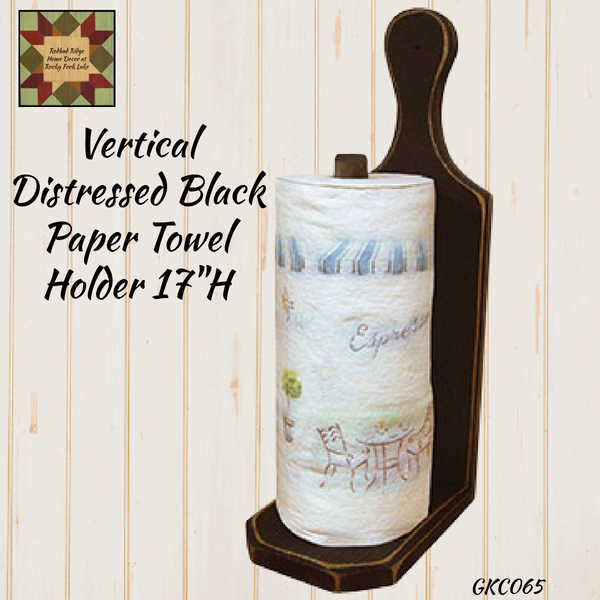 Wood Vertical Distressed Black Paper Towel Holder