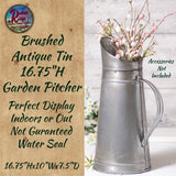 Brushed Antique Tin Garden Pitcher 16.75"H