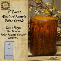4" Burnt Mustard Remote Control Pillar Candle with/without Remote