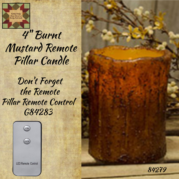 4" Burnt Mustard Remote Control Pillar Candle with/without Remote