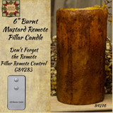 6" Burnt Mustard Remote Pillar Candle with/without Remote