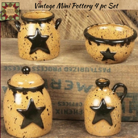 Vintage Black Star Mini 4 pc Pottery Set Honey & Me