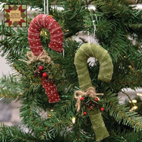 Primitive Candy Cane Ornament w/Greenery