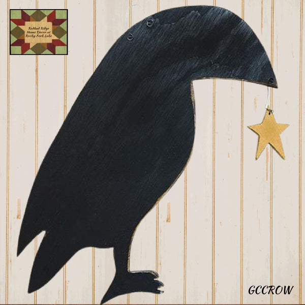 Crow & Star Primitive Wood Hanging Plaque 17"H