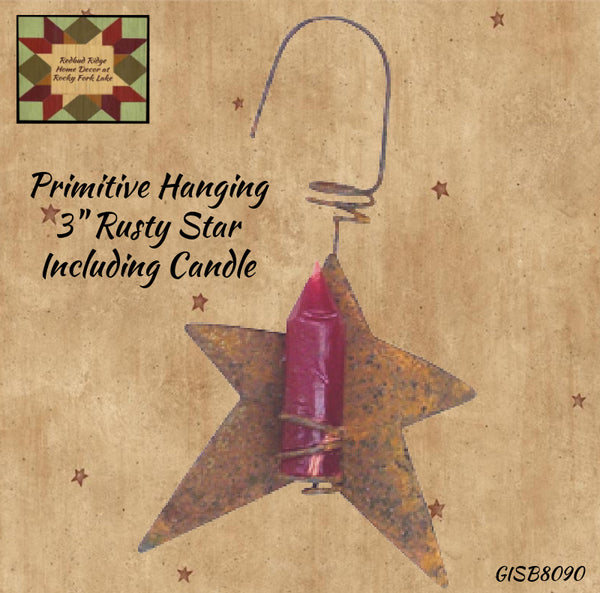 Stars Rusty Primitive Hanging with Candle 3" or 5"