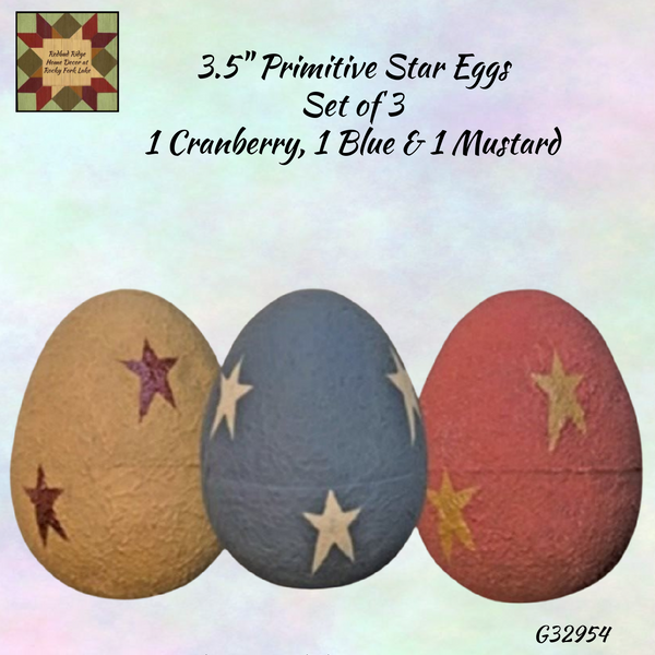 Primitive Americana Star Eggs Set of 3, 3.5"H