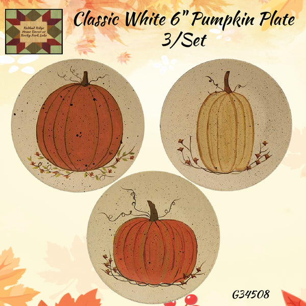 Fall Classic White 6" Pumpkin Plates 3/Set