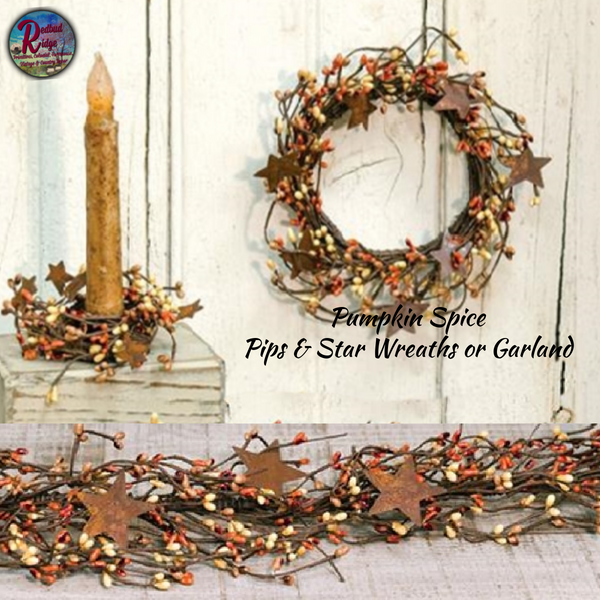 Peachy Pumpkin Spice Pip/Star Wreaths, Pick & Garland