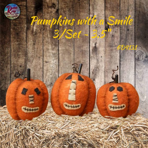 Pumpkins with a Smile 3.5" 3/Set
