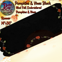 Fall Black Pumpkins And Vines Black Table Runner or Candle Mat
