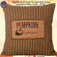 Pumpkins by the Pound Tea Dyed Black Ticking Embroidered Collection