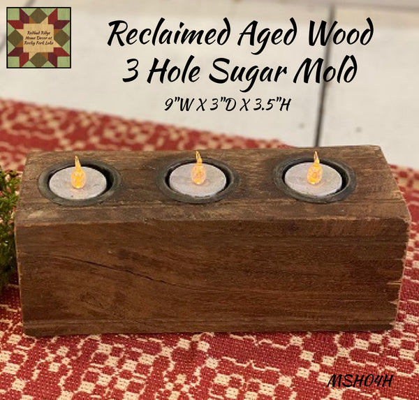 Reclaimed Aged Wood 3 Hole Sugar Mold 9"W