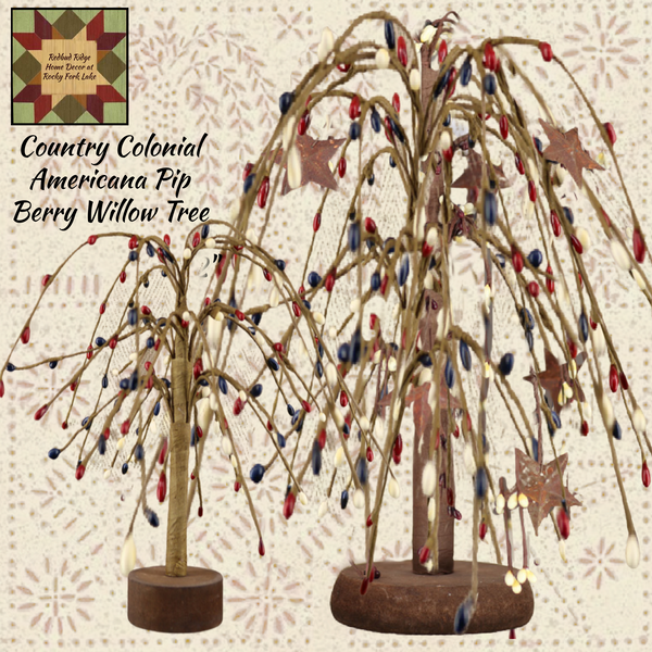 Americana Country Colonial Willow Pip Berry & Stars Tree 6", 12" or 18"