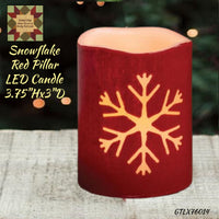 Christmas Snowflake Red Pillar Timer Candle 6.75"H or 3.75"H