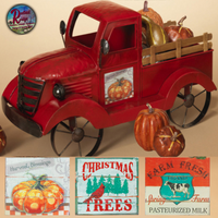 Red Truck Farm Rustic Metal Antiqued With Seasonal Magnet Signs 19"L