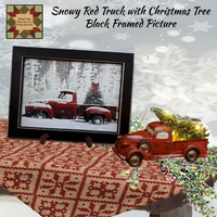 Snowy Red Truck with Christmas Tree Black Framed Picture