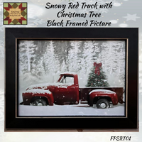 Snowy Red Truck with Christmas Tree Black Framed Picture