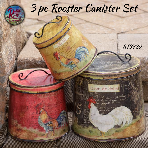 Rooster Round Canister  Nesting  3 pc Set
