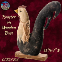 Distressed Burlap Rooster on Wooden Base