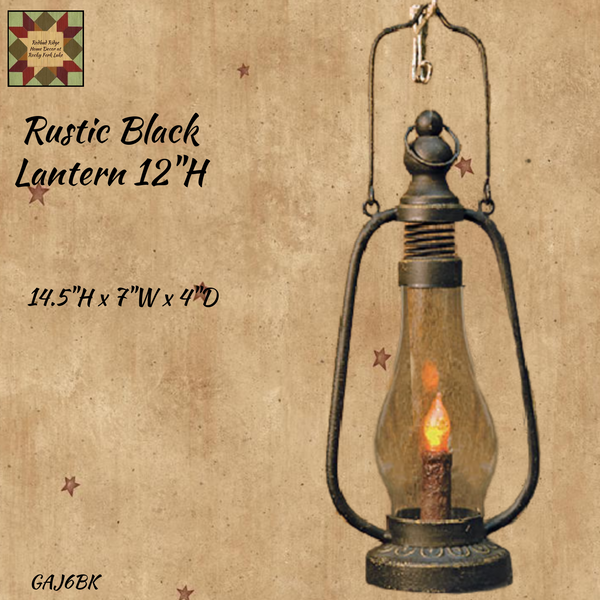 Rustic Black Lantern, Grungy LED Taper Candle Included