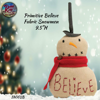 Primitive Snowmen Believe or Merry Christmas Fabric 9.5"H
