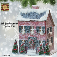 Christmas Light Up Snowy 8" Red Saltbox House Folk Art