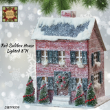 Snowy Light Up  8" Red Saltbox House Folk Art