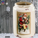 Christmas Vintage Santa Crock Aged & Distressed ~ 3 Different Scenes